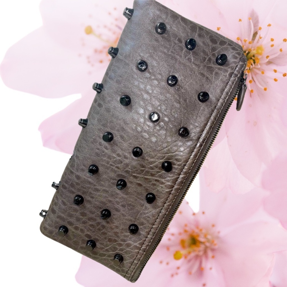 Urban Expressions Studded Foldover Clutch, Brown